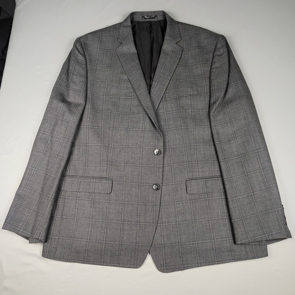Calvin Klein 48R Gray Silk Wool Blazer Sport Coat Men Two Button Windowpane